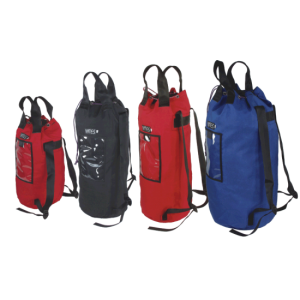 Four different colors of a 471 LARGE BS ROPE BAG W/ STRAPS.