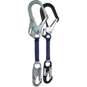 A pair of 324C LADDER HOOK EXTENSION W/ ALUM. HOOKS with a hook on one side and a carabiner on the other side.