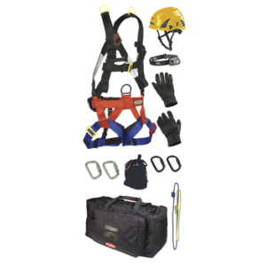 A set of 8060 CONFINED SPACE RESCUER PERSONAL EQUIPMENT KIT including a helmet, gloves and a bag.