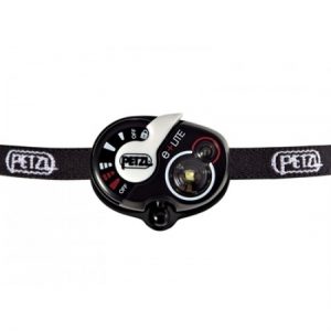 A 7033 PETZL E+LITE HEADLAMP with a red light on it.