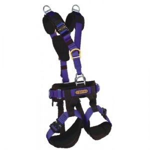 A purple and black 380 VOYAGER HARNESS on a white background.