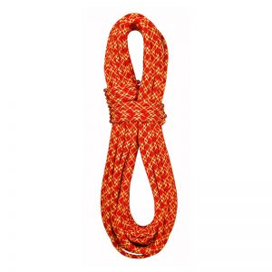 An orange and yellow rope on a white background.