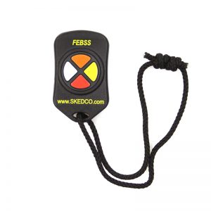 A black FEBSS HydraSim® Transmitter with a red, yellow, and green light.