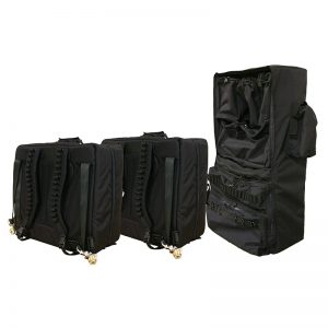 Three Helicopter Medical Bag Sets – with one crew chief and two medic bags – black, with handles and straps.