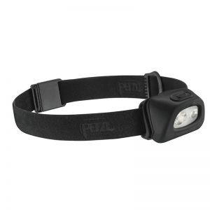 A black TACTIKKA® +RGB led headlamp with a strap.