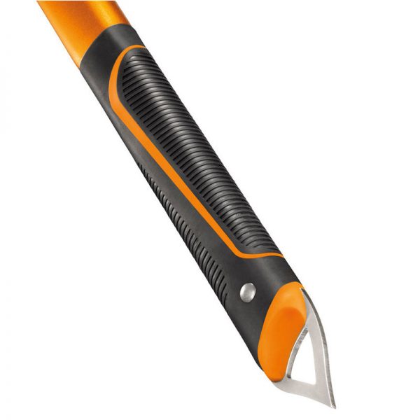 An orange and black pen on a white background.