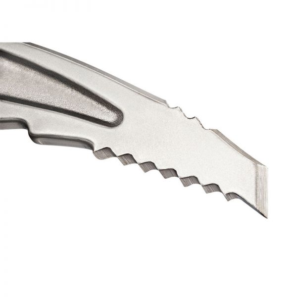 A knife with a blade on a white background.