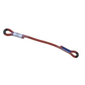 A red rope with a black handle on a white background.