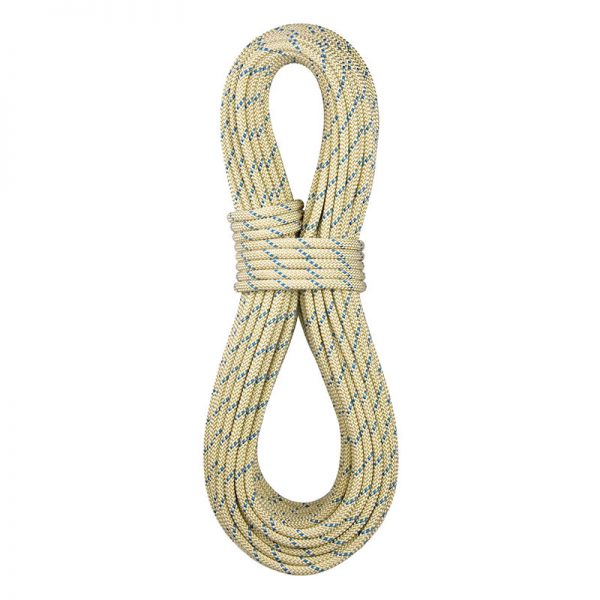 A rope with blue and yellow rope on a white background.