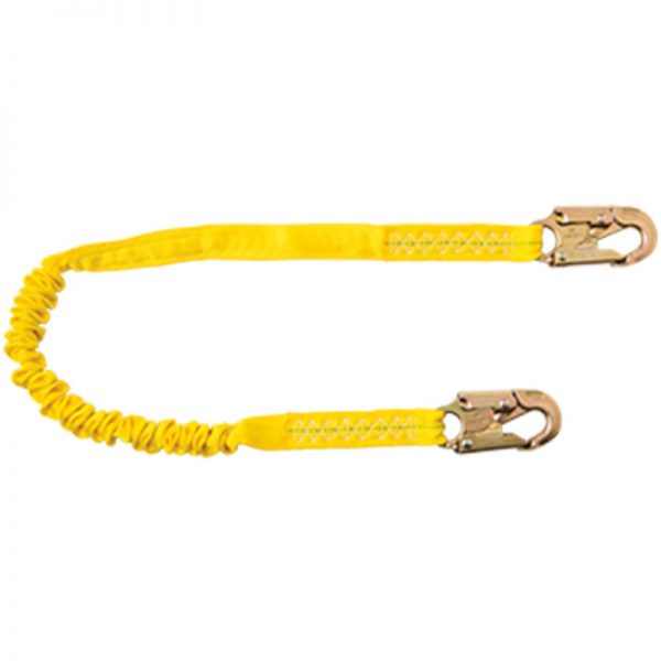 A yellow safety lanyard with Model # D1101L6 - Decelerator Series on the end.