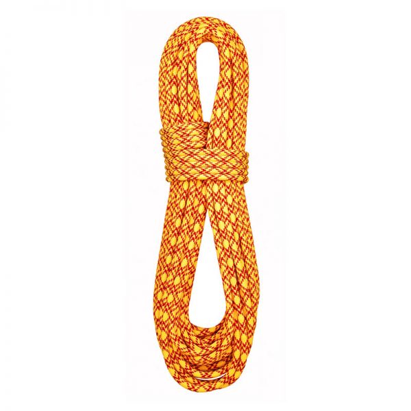 An orange and yellow rope on a white background.