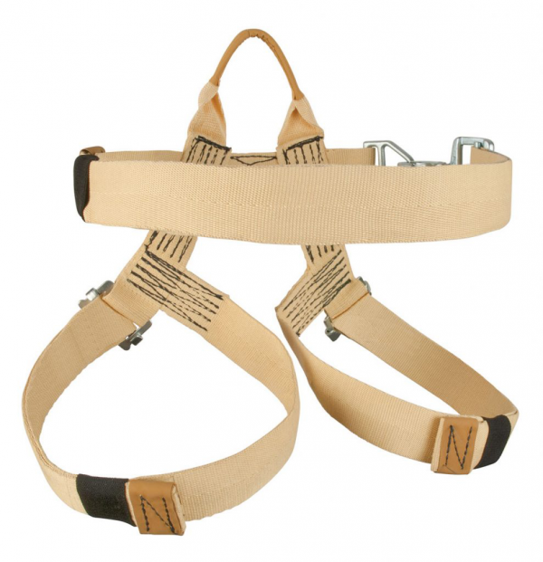 A FIRE ESCAPE HARNESS with black straps and buckles.