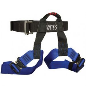 A blue 231 QUICK-CLIP GYM HARNESS with the word yates on it.
