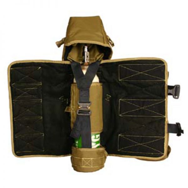A tan bag with a SKED-EVAC® OXYGEN PACK in it.