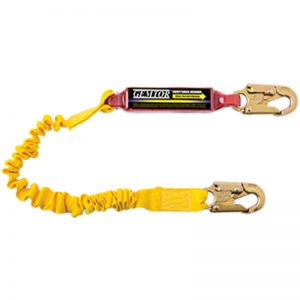 A yellow Model # SP1101EL6 - Elastic with Pack - Soft-Pack Series lanyard with a hook on it.