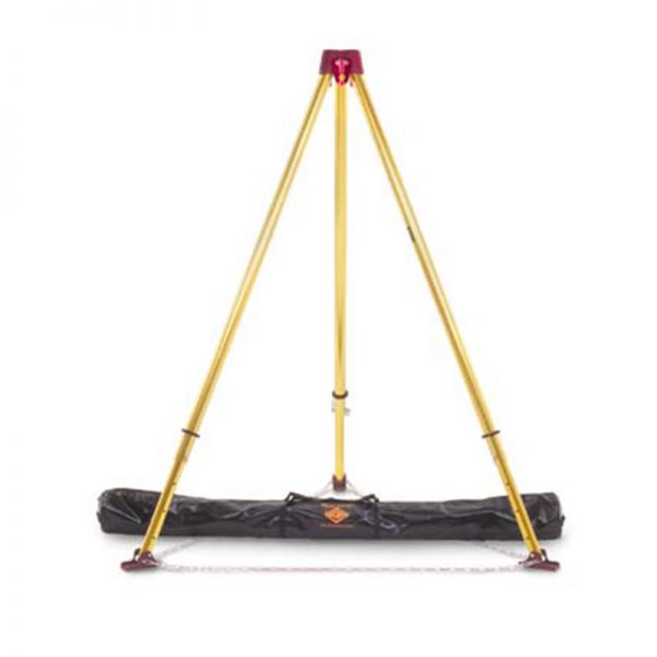 A SKED-EVAC® TRIPOD, EN 795 Certified with a bag on top of it.