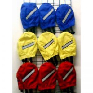 A group of yellow and red EP044 SCBA PAKs on a rack.