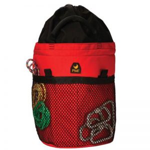 A red PMI® Duffel with a chain and a rope.