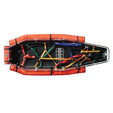 A Cascade Litter Flotation System life raft with ropes attached to it.