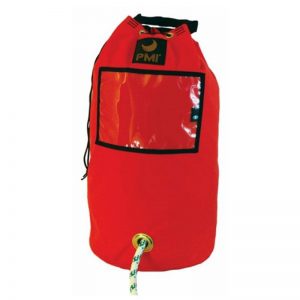 A red PMI® Duffel with a handle attached to it.