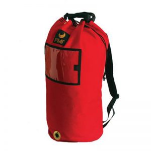 A red and black PMI® Duffel with a zippered compartment.