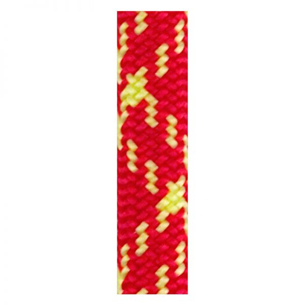 A red and yellow 7.7MM ICE FLOSS DYNAMIC TWIN ROPE on a white background.