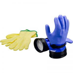 A pair of blue and yellow ZIP SEAL GLOVES - HEAVY DUTY and a pair of yellow ZIP SEAL GLOVES - HEAVY DUTY.