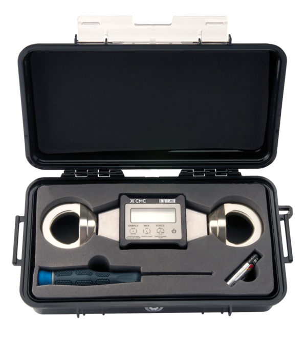 A black case with an ENFORCER LOAD CELL KIT in it.