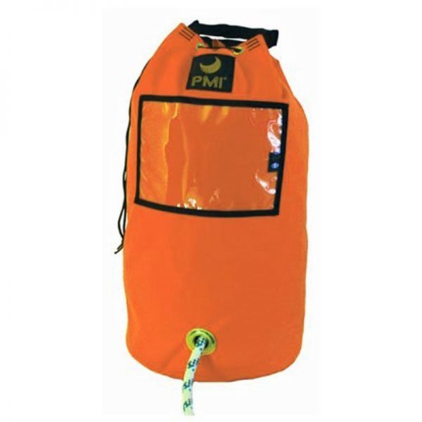 A orange PMI® Rope Bag with a rope attached to it.