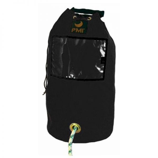 A black PMI® Rope Bag with a rope attached to it.