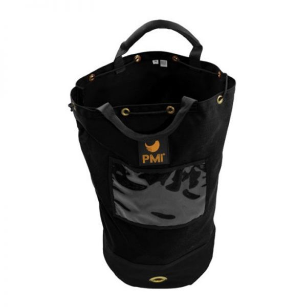 A black PMI® Rope Bag Made in USA with an orange handle.