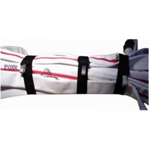 A white towel with a red stripe on it. (EP225 MABAS TEAM BAG (MUTUAL AID BOX ALARM SYSTEMS) $86.99)