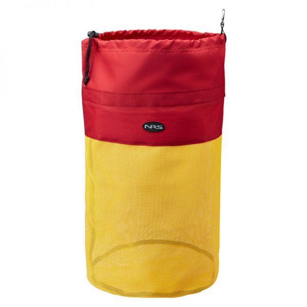 A yellow and red NRS Mesh Drag Bag on a white background.