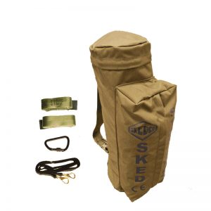 A SKEDCO® Tactical Sked® Rescue System – US Pat Numbers 8677530, D699158 with a rope and other accessories.
