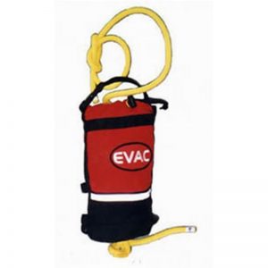 A red and yellow EP400B-S - SMALL BASIC RESCUE THROW BAG with the word evac on it.