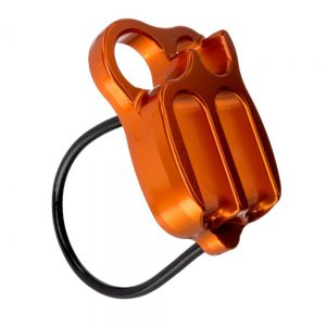 A Spire - Multi-pitch Belay & Rappel Device holder with a black ring on it.