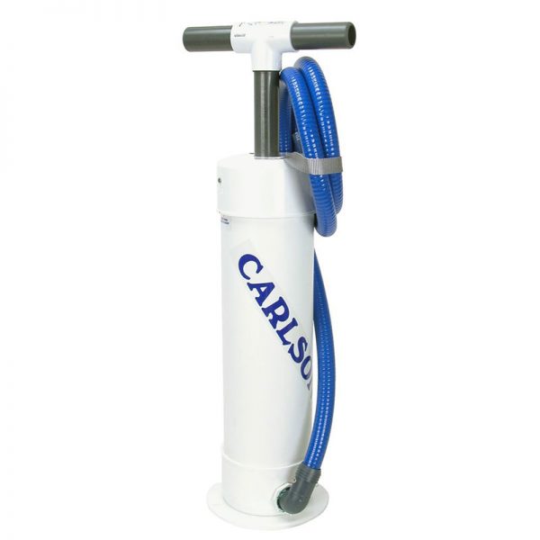 A Carlson 6" Hand Pump with a blue hose attached to it.