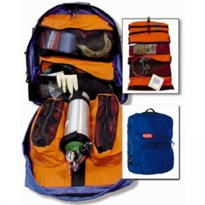 A backpack with an EP055 - C-COLLAR PAK and other items.