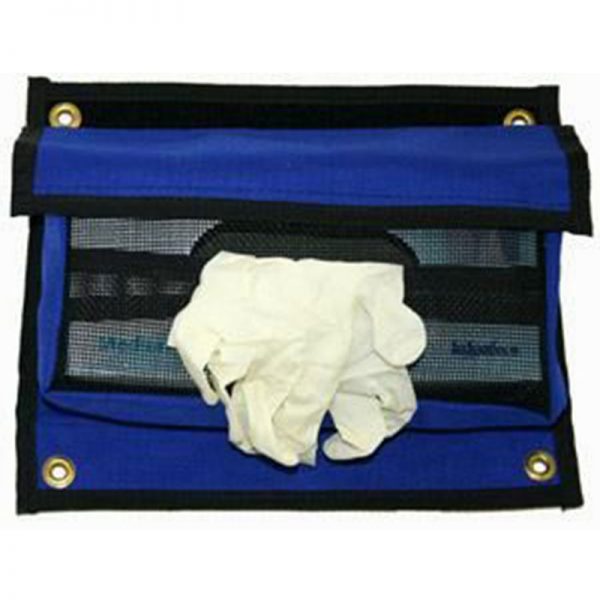 A blue EP055 - C-COLLAR PAK pouch with a pair of gloves in it.