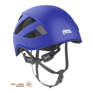 A blue BOREO helmet with the word retl on it.