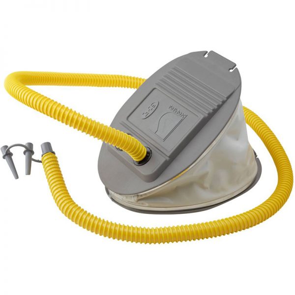 A yellow hose with a Scoprega GP 5 Foot Pump attached to it.