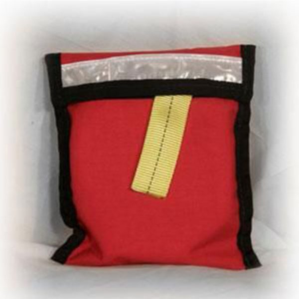 A red and black pouch with a zipper.
