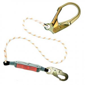 A heightec® Tensor Single Lanyard, Suspension Trauma Footloop with a carabiner attached to it.