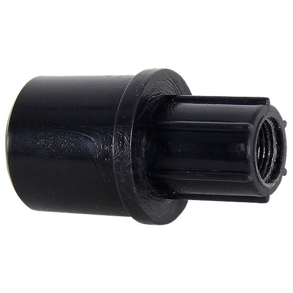 A black plastic NRS Pressure Gauge Adapter for Leafield Valves for a plastic pipe.