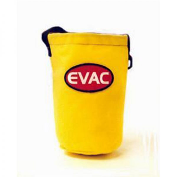 A yellow bucket with the word evac on it.