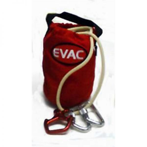 A red bag with an EP401I - MODEL I PERSONAL ESCAPE PAK carabiner on it.