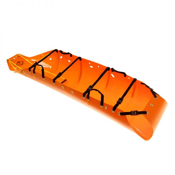 An orange stretcher on a white background.