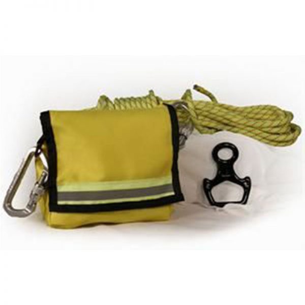 A yellow EP401I - MODEL I PERSONAL ESCAPE PAK with a rope and a carabiner.
