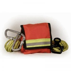 A red EP401I - MODEL I PERSONAL ESCAPE PAK with a rope and a carabiner.