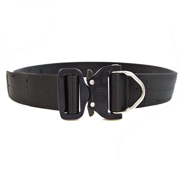 A black belt with a metal buckle.